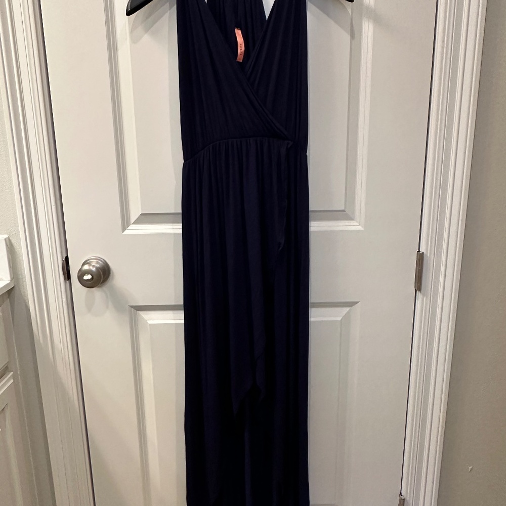 Gilli Rocca Racerback Hi-Lo Maxi Dress Navy L - Picture 2 of 7
